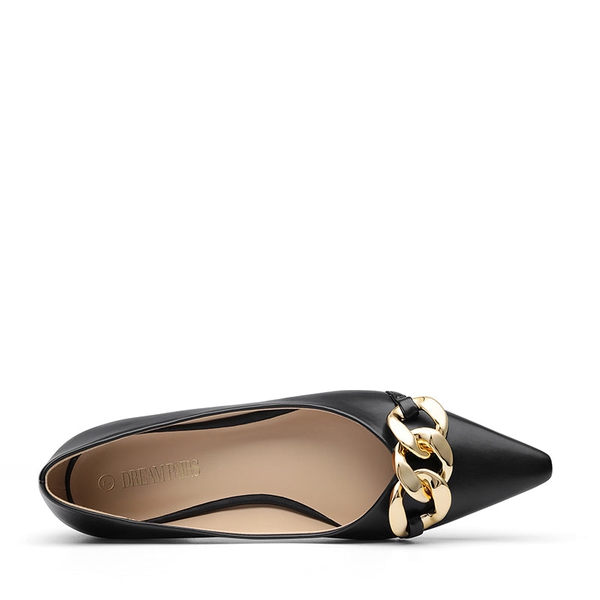 Chain Pointed Toe Ballet Flats - BLACK PU - 4